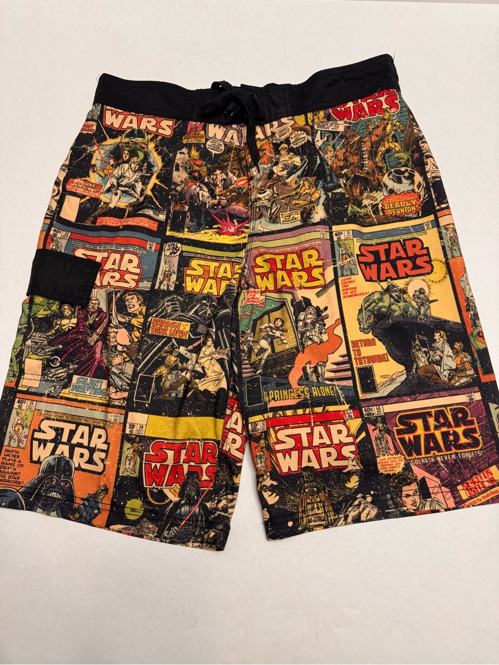 Star Wars Men’s Swim Trunks Board Shorts Retro Comic Print Black Multi Large